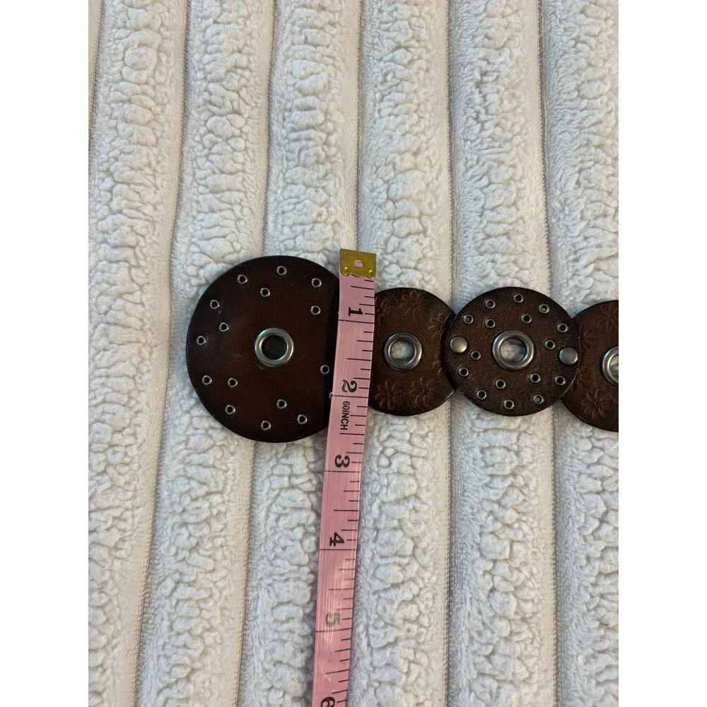 Vintage Ralph Lauren Leather Disc Belt Large Embossed Grommet 1970s Boho Western